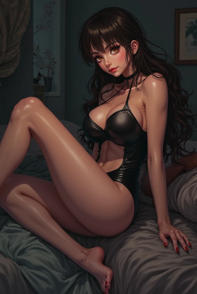 (((masterpiece, best quality, high resolution)))), Extremely detailed 8K, (mature female:1.5) (Ultra HD, Ultra-detailed, Highly detailed, Highly realistic, Ultra-realistic, photograph realistic), (1girl:1.5), (solo:2), (very cute), black and white hair, multicolor hair, (pale skin:1.5) long wavy hair, black eyes, smile, parted lips, (large breasts:1.2), bedroom, (sexy poses) (cute face) (black Playboy bunny suit, highleg leotard), (indoors) (cowboy shot) (freckles) (offshoulder) (bare shoulders) (comeltoe) (sitting)