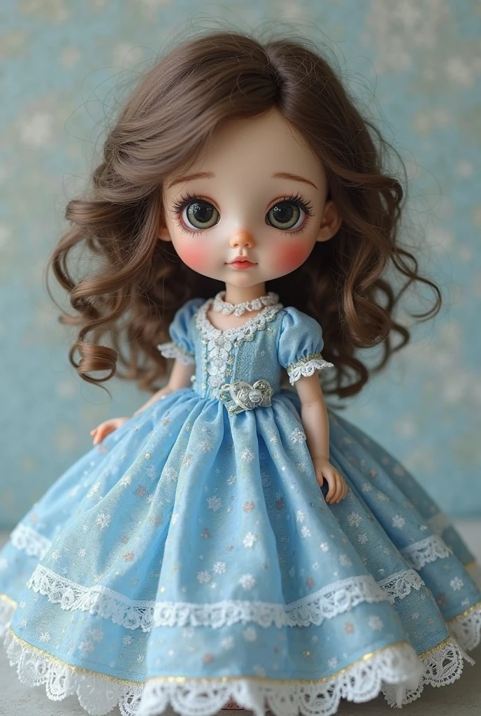 masterpiece,best quality,1girl,solo,cute,wide-eyed,chibi,child,Blue hair,(Vintage_lace_dress:1.5),(Pearl_necklace:1.4),(Satin_gloves:1.3),(Elegant_ballroom_background:1.4),