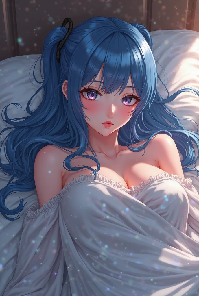 Hinata hyuga a beautiful young woman with long blue hair wearing a pink leggings and short skirt, lying on a bed, extremely detailed beautiful face, detailed eyes, detailed nose, detailed lips, detailed skin, detailed hair, intricate details, highly detailed, ultra-detailed, hyper realistic, photorealistic, masterpiece, cinematic lighting, soft lighting, warm colors, pastel colors, delicate, elegant, serene, peaceful, relaxing atmosphere