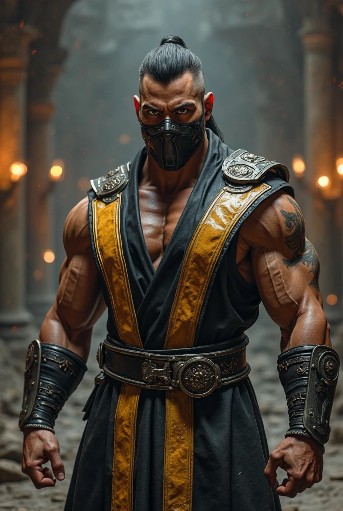 mortal kombat character concept super strong, muscular, ABS, 35mm lens, photography, ultra details, HDR, UHD, 8K