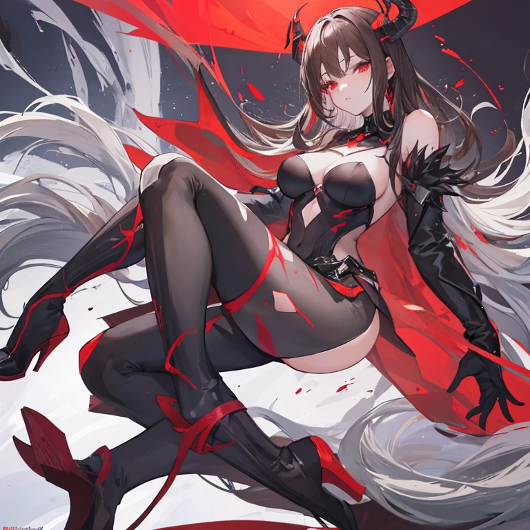 (Exquisite eyes),(Clear and beautiful eyes:1.61),masterpiece, 1 young girl,(Black clothes and some red gems), Black long hair, (She has a huge red gem on her chest), Good Hand,((The Havoc of StarCraft)),full-body shot,Fighting Stance,(Red Eyes:1.466)，short and small,(Very big breasts:1.35),(Pretty Face),(full-body shot:1.33),Beautiful hands