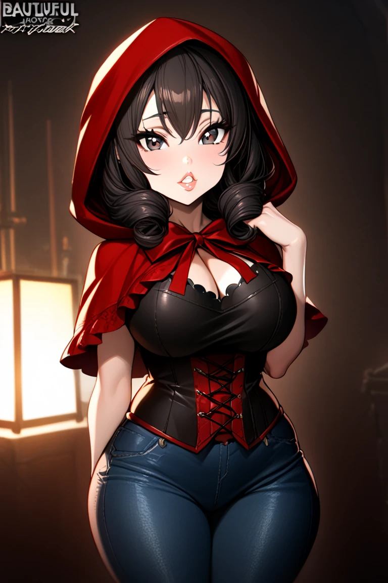 Little Red Riding Hood whit big boobs lifting showing her tits in the wood nsfw 