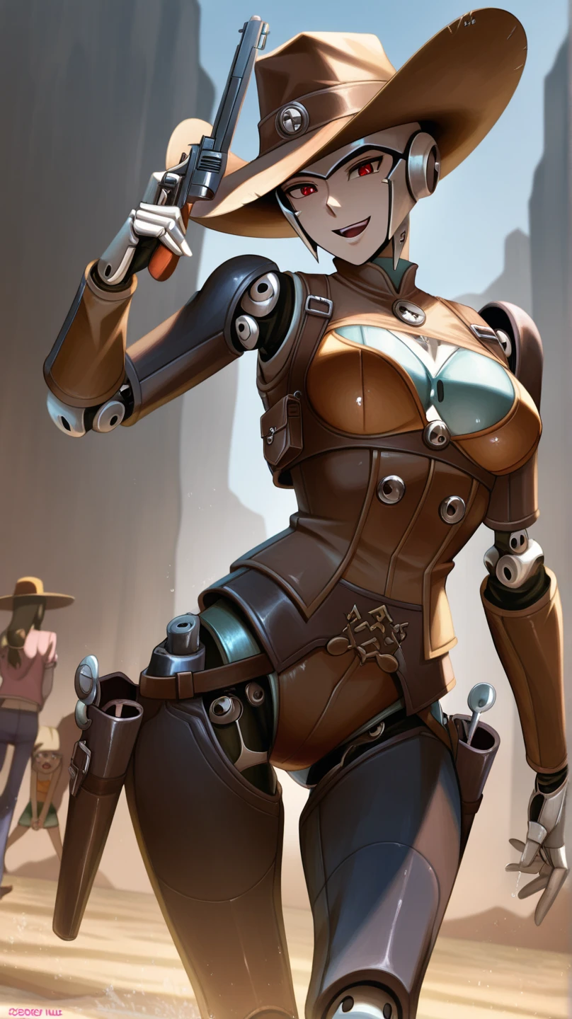 ((pirate robot, robocop)) ((best quality)), ((masterpiece)), (detailed), 1girl, bent over