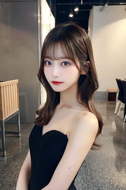 (Detailed skin:1.2),(Shiny skin:1.1),8k,highest quality, masterpiece, Ultra-high resolution,(Realistic:1.4), RAW Photos,(Soft Saturation:1.3),(Fair skin:1.2),Japanese Idols,repair,20 years, Brown Hair, Medium Hair, Asymmetrical Hair, Wavy Hair, (Perfect Anatomy),
(Pretty face:1.4), (Big Breasts, Tight waist), Beautiful lighting, Small Head,
(Black office suit:1.2,), Highly detailed face, Highly detailed lips, fine grain, double eyelid,, ((Full Body Shot:1.2)), Sharp focus: 1.2, Beautiful woman with perfect figure: 1.2、Random Pause,Accentuate the lines of your legs、smile、