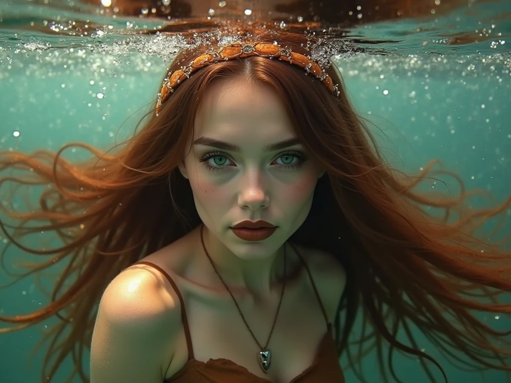 cinematic photo,western fantasy,upper body,an Enchanting mermaid,aged 16,white skin,Focal length 50mm,aperture f/2.5,ISO 250,shutter speed 1/160,