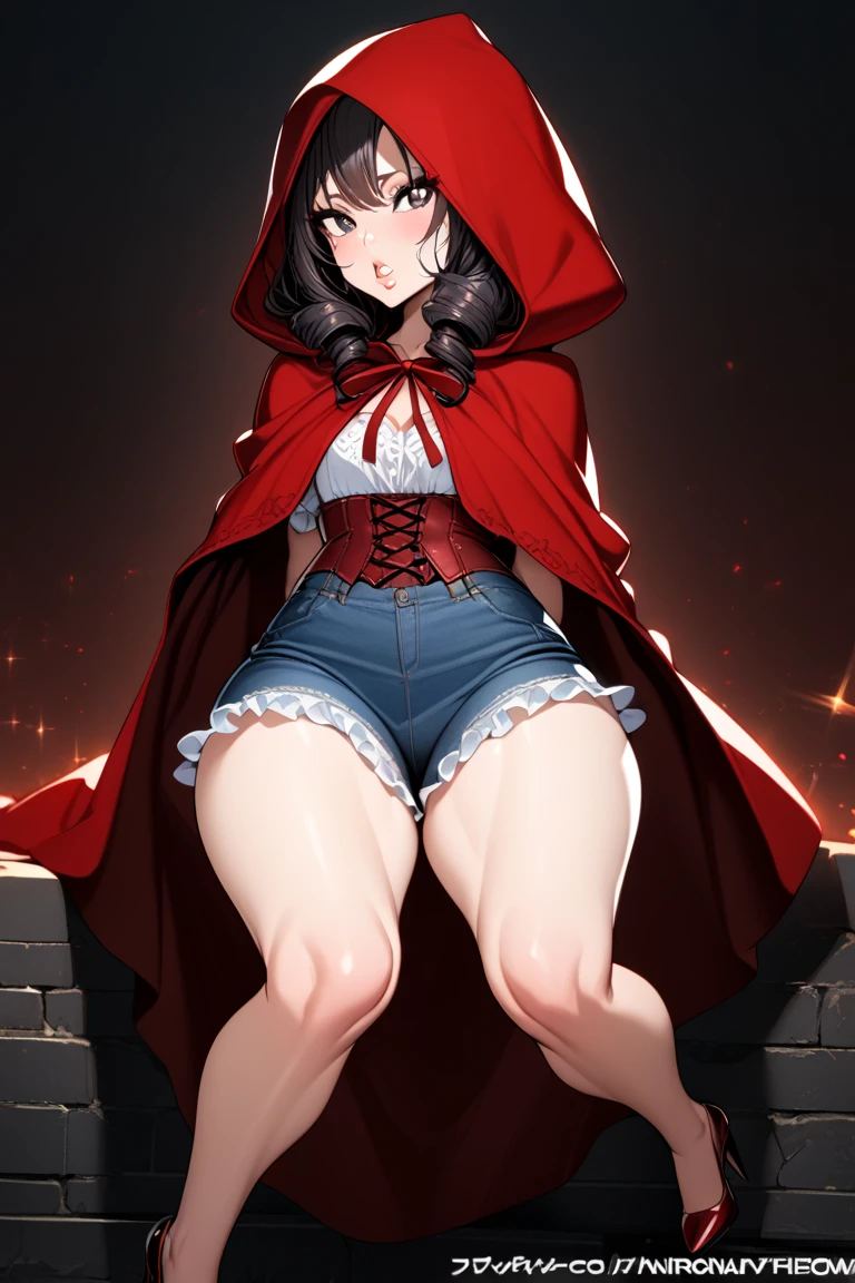 Cinematic Highly colored painting Realistic portrait (extreme close-up:1.2, from below) shot of ((1woman, sensual)), (colonial puritan peasant), undressing:1.3 (red:1.5 puritan gowns from 1700s, (red:1.4 ridding hood:1.4 cape)).((partially naked, medium breasts, holding gowns herself, dress lift, clothes lift, long skirt lift, bare legs, tights gap, pussy, pussy peek, pubic hair, spread legs)), ((brunette:1.2 wavy long hair, green eyes, greek nose)). ((smiling, blush, standing,)). 1700, outdoors, midnight:1.5, woods, full moon:1.3, trees. (detailed, masterpiece, soft lighting)