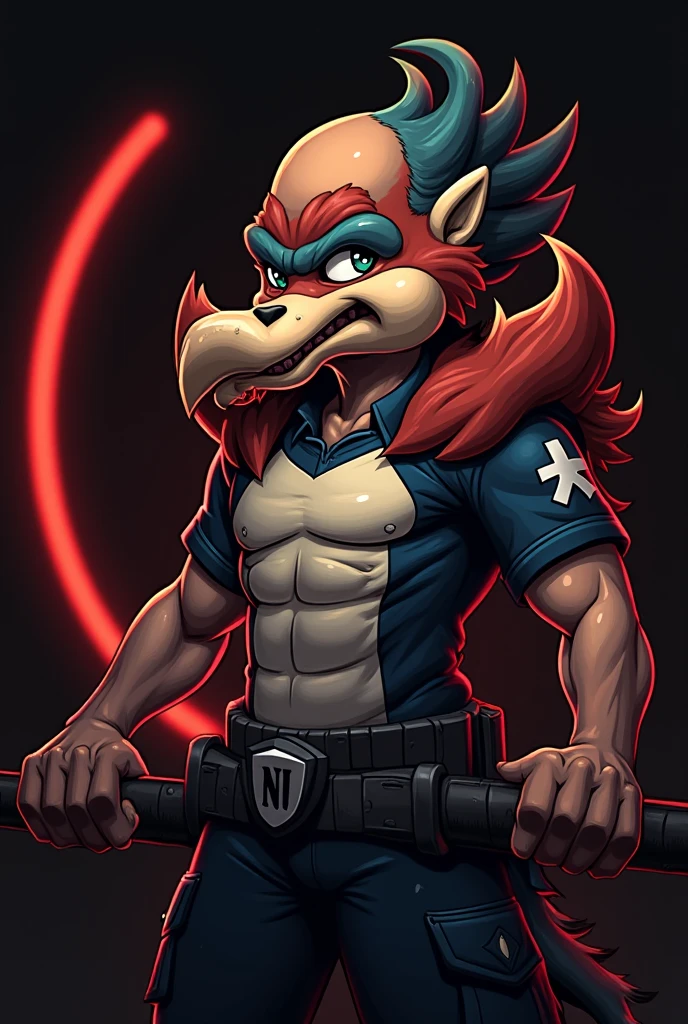 by Ceehaz, by Mrt0Ony, vectror art, (zangoose:1.25), red sclera, black claws, fluffy tail, jacket, short jeans, three-quarter view, three-quarter portrait, open mouth, looking at viewer, BREAK, street, cloud, summer day, tree, masterpiece, best quality, 4k, 2k, high detail, absurd res