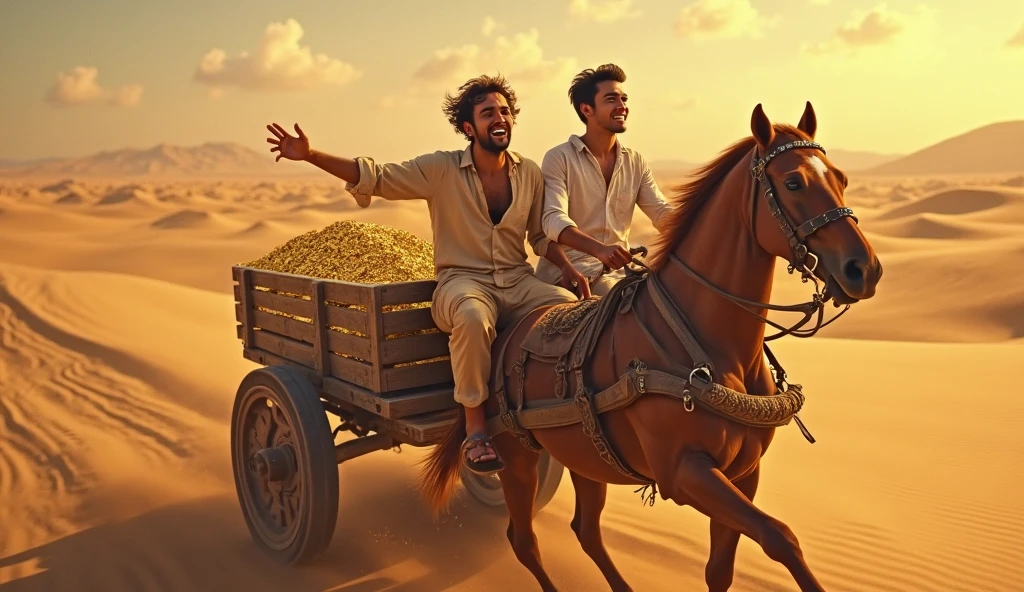 A young skinny white skin handsome handsome shirtless prince in a small Roman carriage with 4 horses in the desert 