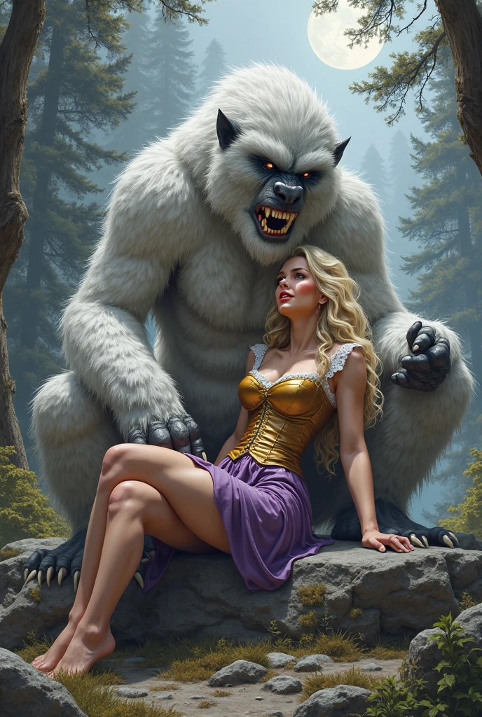 Love story, bear-beast man and elf woman sitting on a bench back to back. --auto
