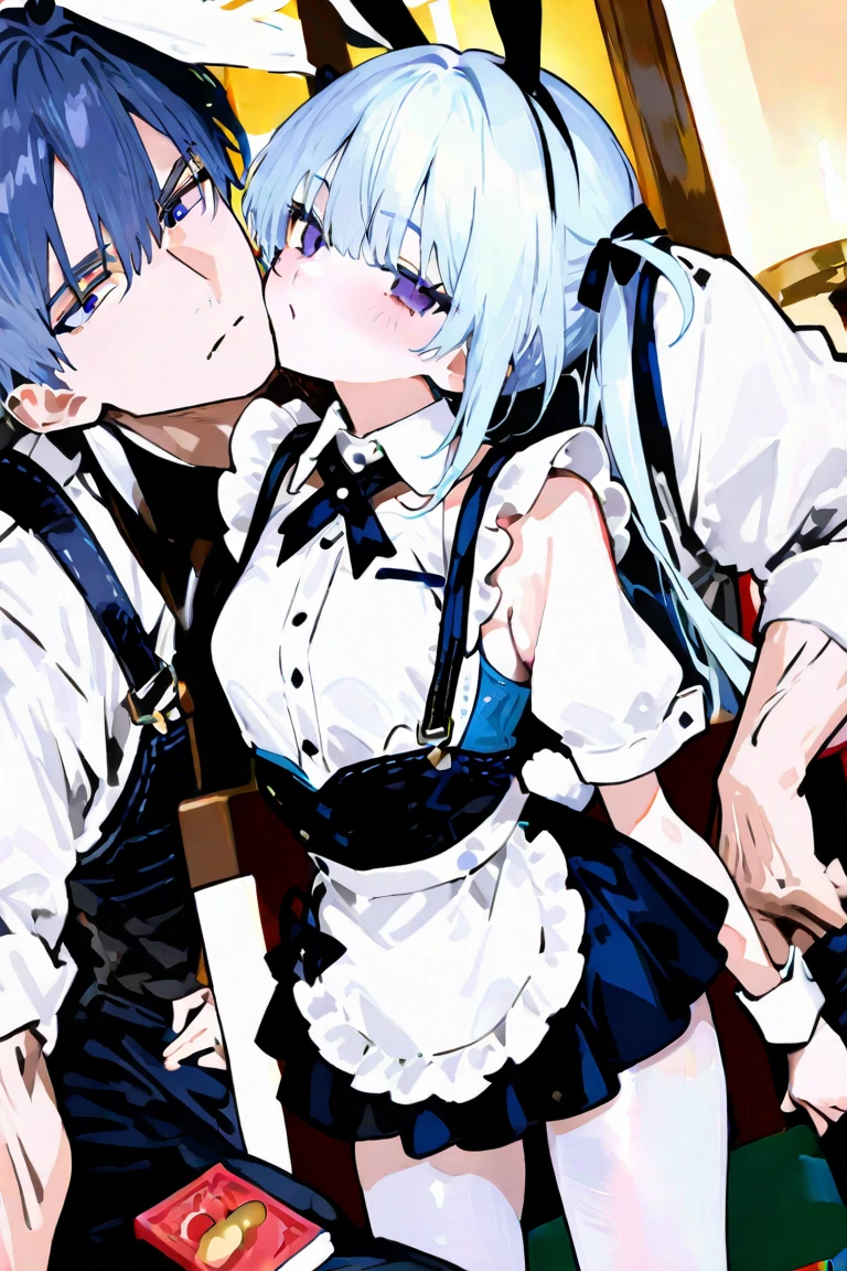 NSFW,masterpiece,Highest quality,High resolution,Super detailed,Sinon\(Sword Art Online\),(Maid clothes),Off the shoulder,Micro Mini Skirt,Headdress,Fishnet tights, hair ornaments, Hair Clip,Embarrassed,expectant face,(A sultry expression),sexual excitement,blush,nervous,Coffee shop,old-fashioned room,(Bad Men),(sexual harassment),(Body touch),(Molester),(sexual harassment),to kiss,Tongue entangled,catch