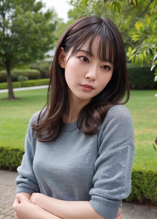 (8K, RAW Photos, Highest quality, masterpiece:1.2), Very detailed, Super Resolution, (Realistic, Realistic Photo:1.37), Portraiture, High-resolution RAW color photos, Professional photos, Very detailedで美新しい, Very detailed, 8K壁紙, Amazing details, Large file size, Official Art, highly detailed CG unity 8K壁紙, Very detailed美少女, Very detailed顔, Very detailed目, Very detailed肌, Very detailed指, Very detailed鼻, Very detailed詳細な口 , Perfect Anatomy, Very detailed背景, Very detailed衣服, 1 Girl,, 20th generation, Cute girl, Realistic body, small, Fair skin, Glowing Skin , Black Hair , Curly Hair、 smile, Cute face, Realistic face, Delicate eyes, V Neck Knitted Dress, Looking at the audience, Cowboy Shot, Dynamic Lighting, Large Breasts,