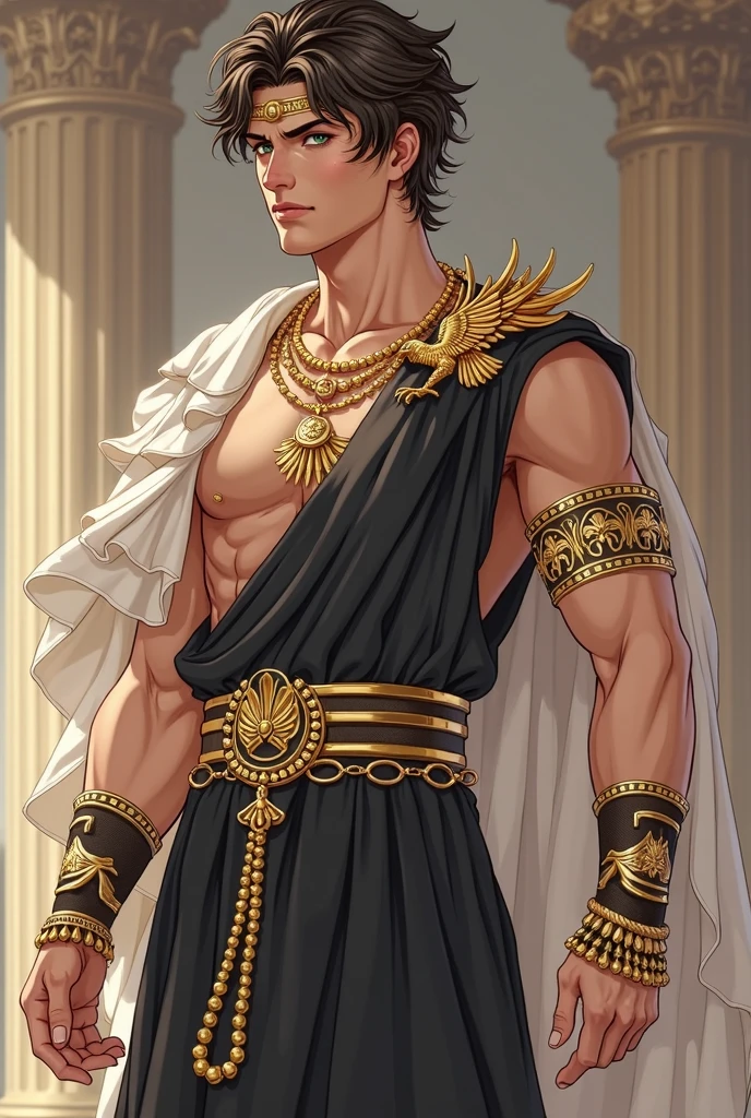 score_9, best quality, a man standing at the Parthenon wearing roman toga,
