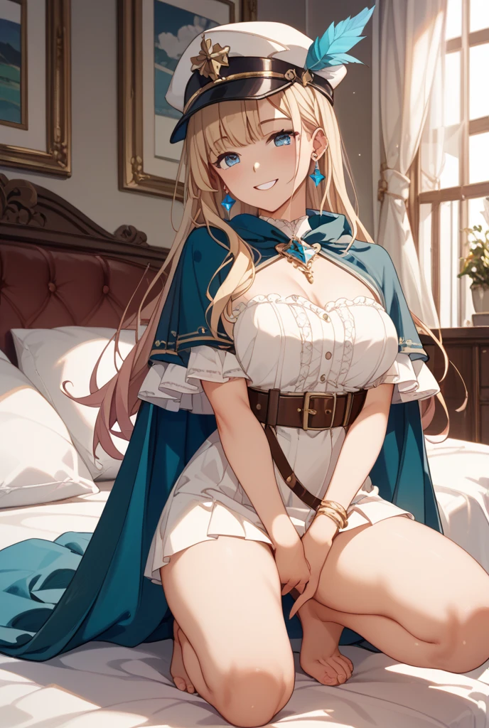 debris flies, highest quality, Highly detailed CG Unity 8K wallpapers, sexy witch、((long dark blonde wavy hair))、off shoulder knit, magician hat, dark blue pleated skirt, stocking pedium chest, saggy breasts, (Pose that emphasizes the chest, blush, shy smile), bare shoulders, ((tits、nipple、no panties))、spread your legs wide、nice magic book、church cathedral、(Love juice dripping from the vagina)、(((((Straddling a man、having sex)))))、((((make you ejaculate、Creampie))))