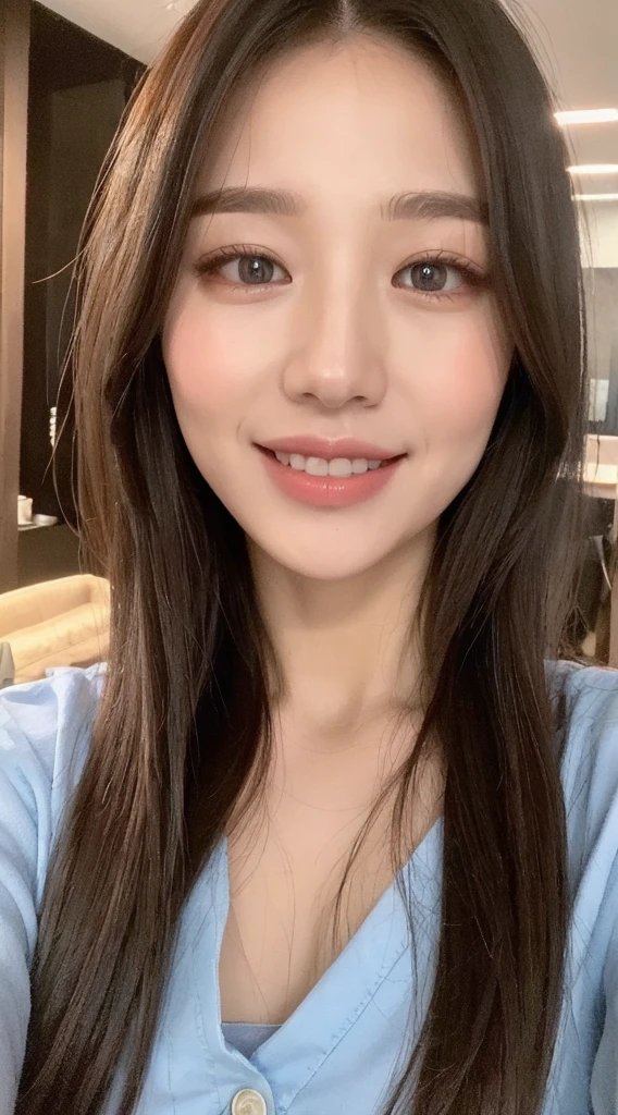 (highest quality、Tabletop、8k、Best image quality、Award-winning works)、(One Girl, :1.1)、(Perfect V-neck long knit red sweater:1.3)、Red eyeshadow、Perfect Makeup、Long eyelashes、Ultra-high definition sparkling eyes、Ultra HD Hair、Ultra High Resolution Glossy Lips、Super high definition cute face、Brown Hair、Big Breasts、Cleavage、Look at me and smile、Accurate anatomy、(Face close-up:1.3)、Luxury Love Hotel、(The most atmospheric and warm lighting:1.1)、Blurred luxury love hotel background