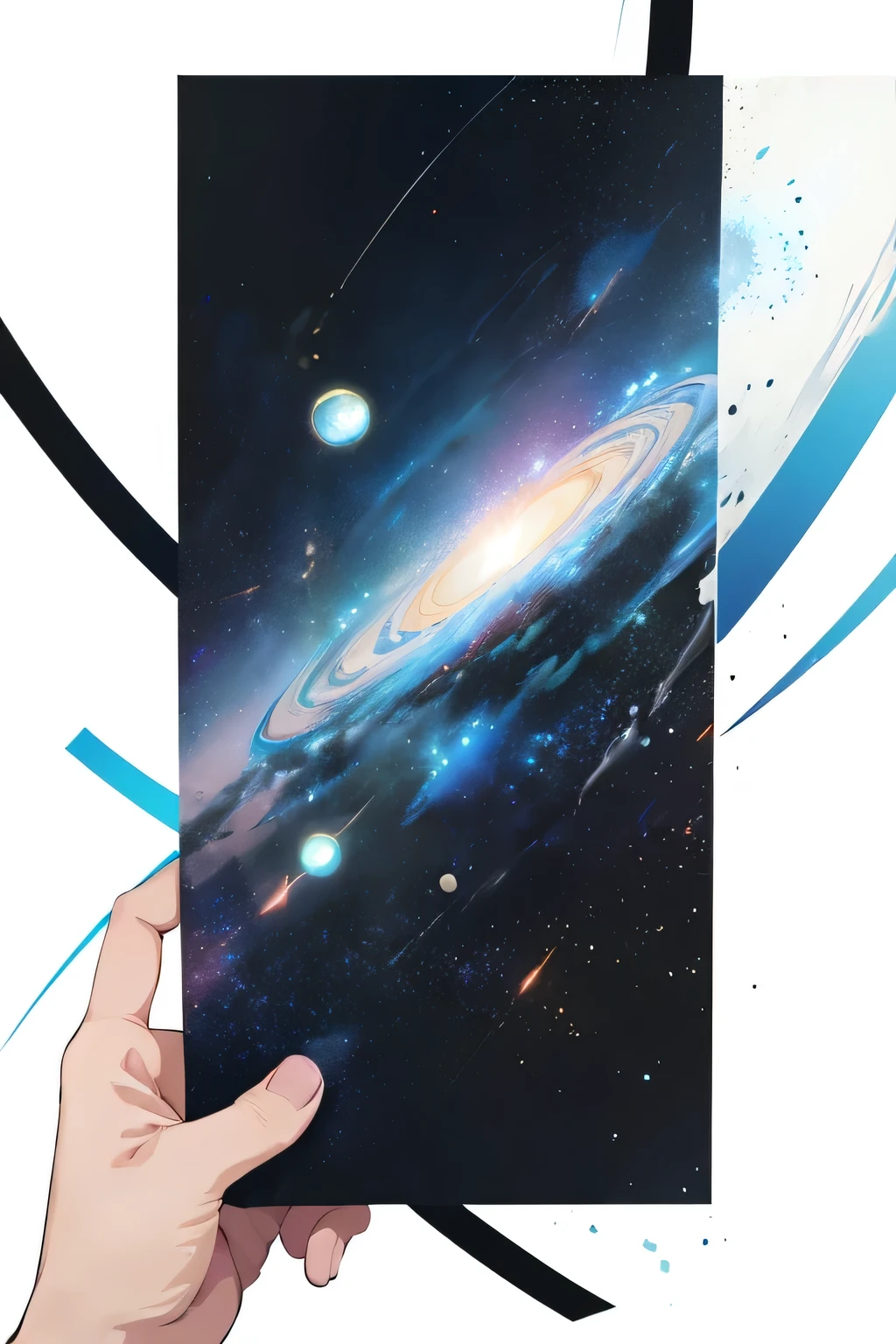 spaceship, Captain Future, comet, Extremely detailed and beautiful design, illustrations, masterpiece,best quality, high resolution, 8k, sf, SPACE FANTASY, Extremely beautiful、Skillfully designed , Very Fine and Beautiful Colors , anime girl with short green hair and warm brown eyes up to the shoulder, Sleek , Black and yellow astronaut clothes、Metal patch on the shoulder. the space galaxy is visible in the background Planet, SPACE FANTASY, comet,