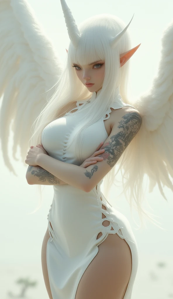 MILF, tatuagem de caveira na perna, anjo mulher, mulher musculosa