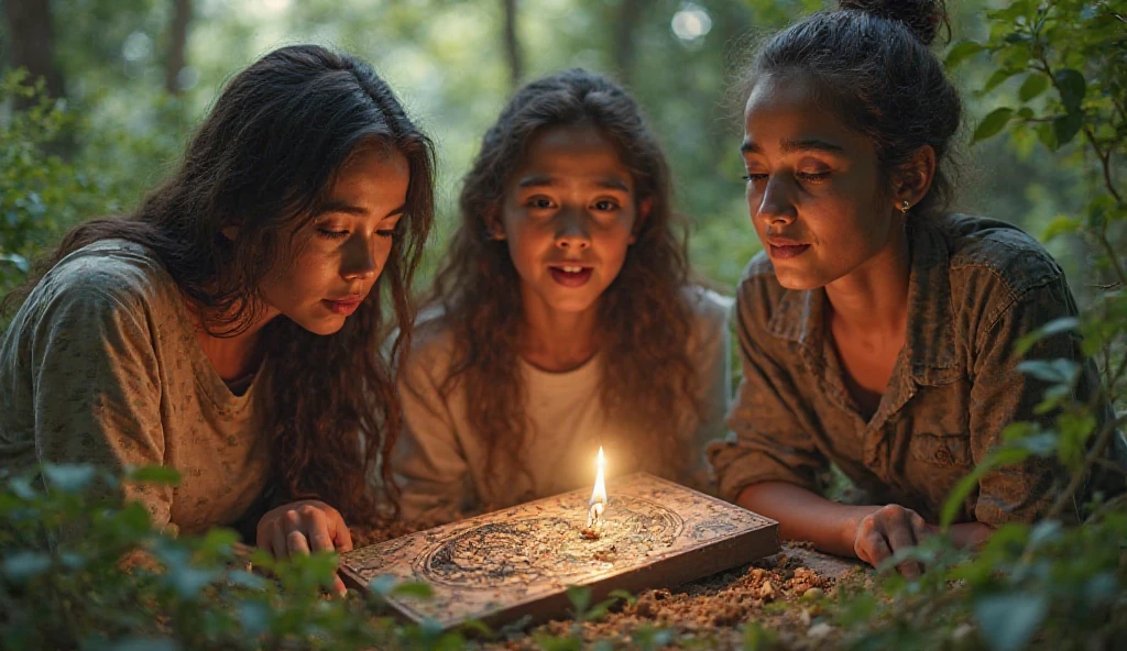 Stepmother doing black magic to 8 year old girl, dark atmosphere, low light, scary, ultra quality image, Perfect