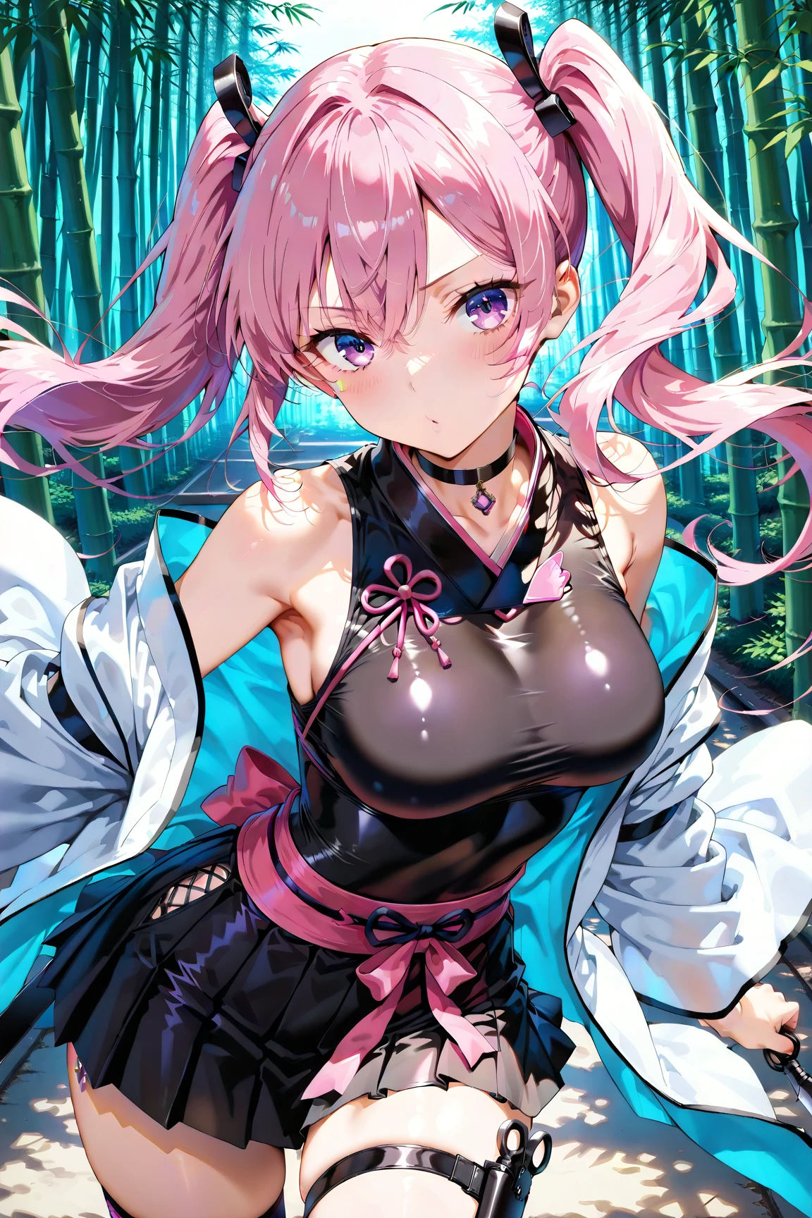 a beautiful detailed woman with long hair,Pink hair, dramatic colors,big breasts, (best quality,4k,8k,highres,masterpiece:1.2),ultra-detailed,HDR,UHD,ultra-fine painting,sharp focus,physically-based rendering,extreme detail description,Fantasy,out door,Cherry blossom ,