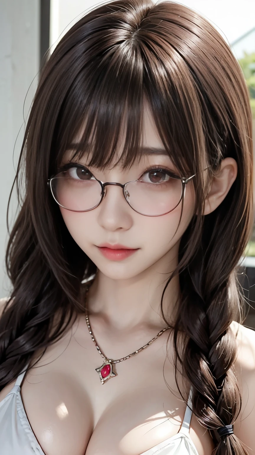 sweet expression, Lying, white glasses, short gray hair, (8k, RAW photo, realistic:1.25) ,( lip gloss, eyelash, shiny face, shiny skin, highest quality, ultra high resolution , Depth of the bounds written, chromatic aberration, caustics, wide light, natural shadow, K-POPアイドル) Gazing at the viewer with a calm and goddess-like blissful expression, whole body, big breasts, white underwear, black stockings, white shirt, secretary、smile、(full shot:1.8)