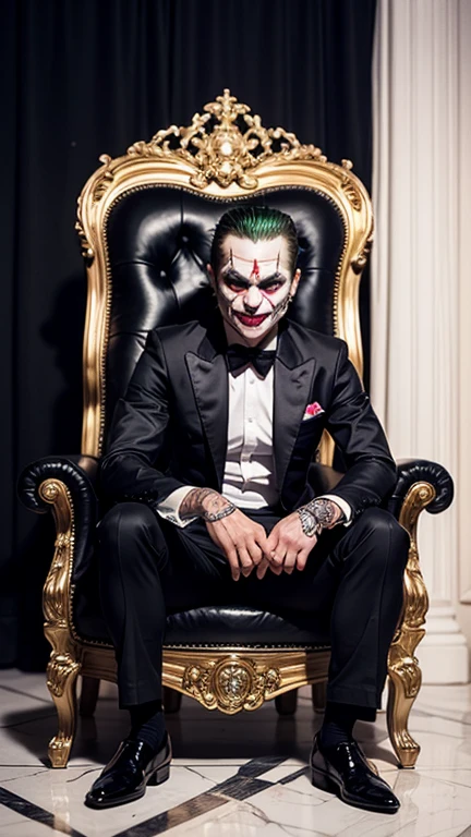 I imagine an intriguing scene: the joker, with his macabre smile and eyes sparkling with insanity, is sitting in a luxurious chair inside a lush casino. Ao fundo, the casino environment is a mix of glamor and decadence, with glowing gaming tables and twinkling lights. The casino theme is accentuated by details like giant playing cards, golden dice and shiny slot machines.
O que chama mais atenção na imagem são os dentes dthe joker, who are not just white, but made of shining diamonds. Each tooth seems to reflect the casino lights in a mesmerizing way, creating a striking contrast with the villain's pale face and vibrant makeup. A expressão dthe joker é uma mistura de alegria maliciosa e loucura, as he watches with delight the players around him, probably up to some trickery or characteristic chaos.
the set, with its vibrant colors and rich details, contribui para a atmosfera surreal e sinistra que é típica das representações dthe joker. The combination of the casino theme and the diamond teeth adds a touch of extravagance and disturbing opulence to the scene., capturing the essence of the iconic character in a unique and intriguing way.