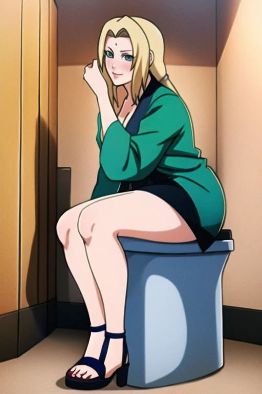 art by sleepy frippy, komi, solo, looking at viewer, smug, a painting of a person in a beautiful bathroom, one knee, sweater vest, skirt