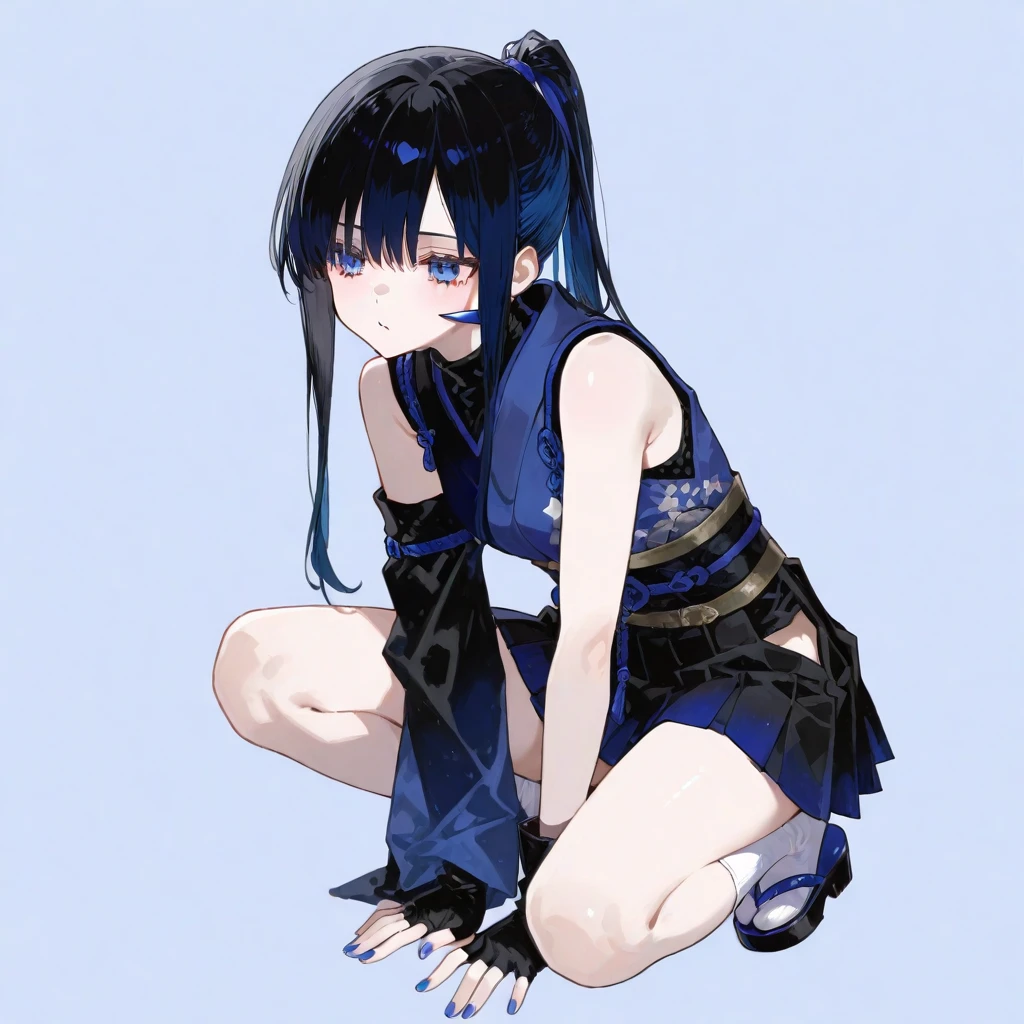 16k works,Highest quality,18-year-old,No background.White background only,whole body、Kneel,sexy, One person, Beautiful Face,, Symmetrical eyes, Perfect body, Good balance、 Perfect body、Ninja Uniform、squat, Spread your legs,