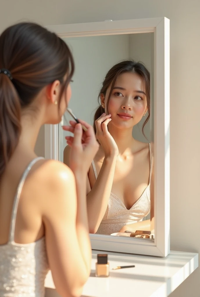 Girl taking a selfie in her bathroom in her underwear
