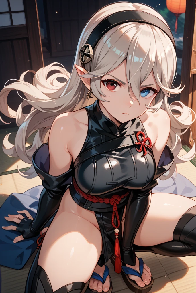 platinum hair,,long hair,purple eyes,pointy ears,elf,tall,((red bikini)),bondage,tied up,bound,tied wrist,tied legs,,arms behinf back,(((blindfold))),blush,wet,sweat,rope,collar,leash,on the bed,eager pet pose