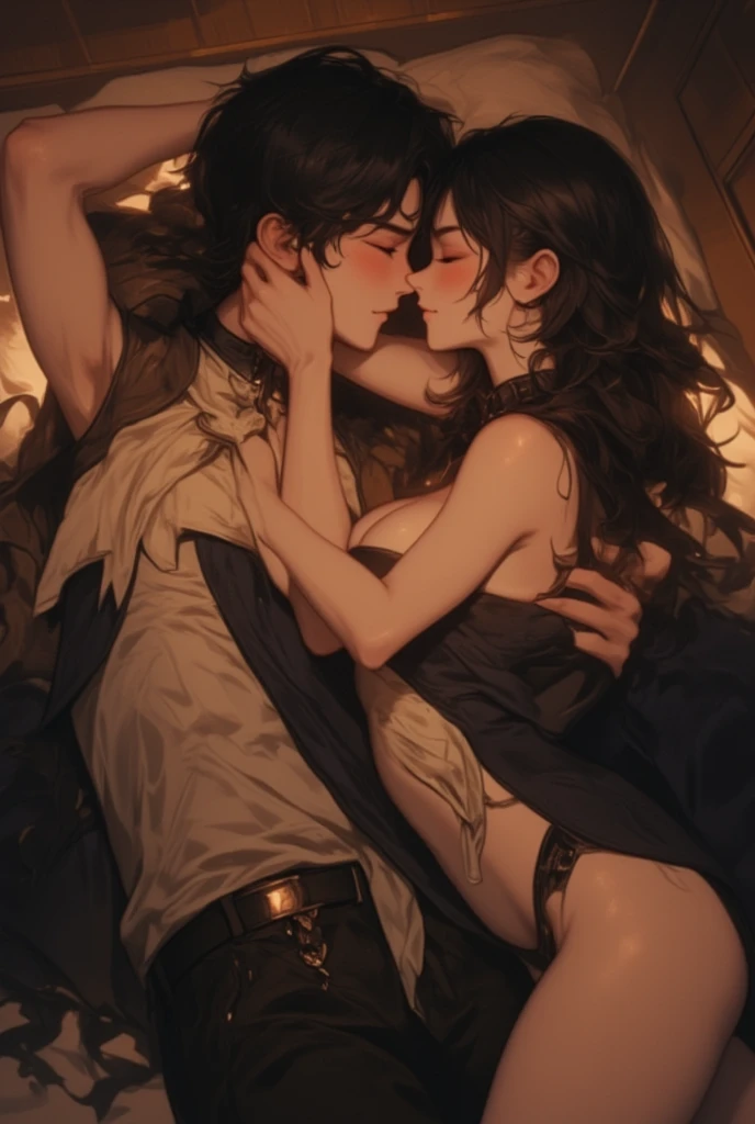 (1 girl), (1 boy), dark hair, man carrying a woman in a princess carry, cinematic lighting, precise posing, high quality, high resolution, masterpiece