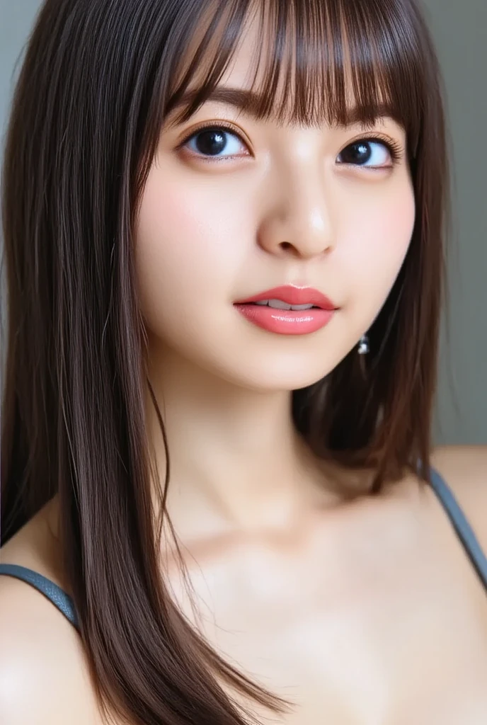 masterpiece, highest quality, 8k, 20th generation, Big Breasts, cute, alone, sad, cute, Girlish,cute 繊細な女の子, cute、Pure beauty, RAW Photos, Professional photography, Portraiture, Soft Light, Professional Lighting, Backlight, Upper Body, avert your eyes, Sophisticated, Film Grain, (Eye and facial details:1.0), Floating Hair, beautiful, Flowing hair, Asymmetrical bangs、(Big Breasts:1.4)、Loose white blouse、Grayish color cardigan、You can see a little bit of her chest、Micro Mini Skirt、Voluptuous thighs、dolly make、Heterochromia iridis、Office at night、In front of the computer、sitting in an office chair、