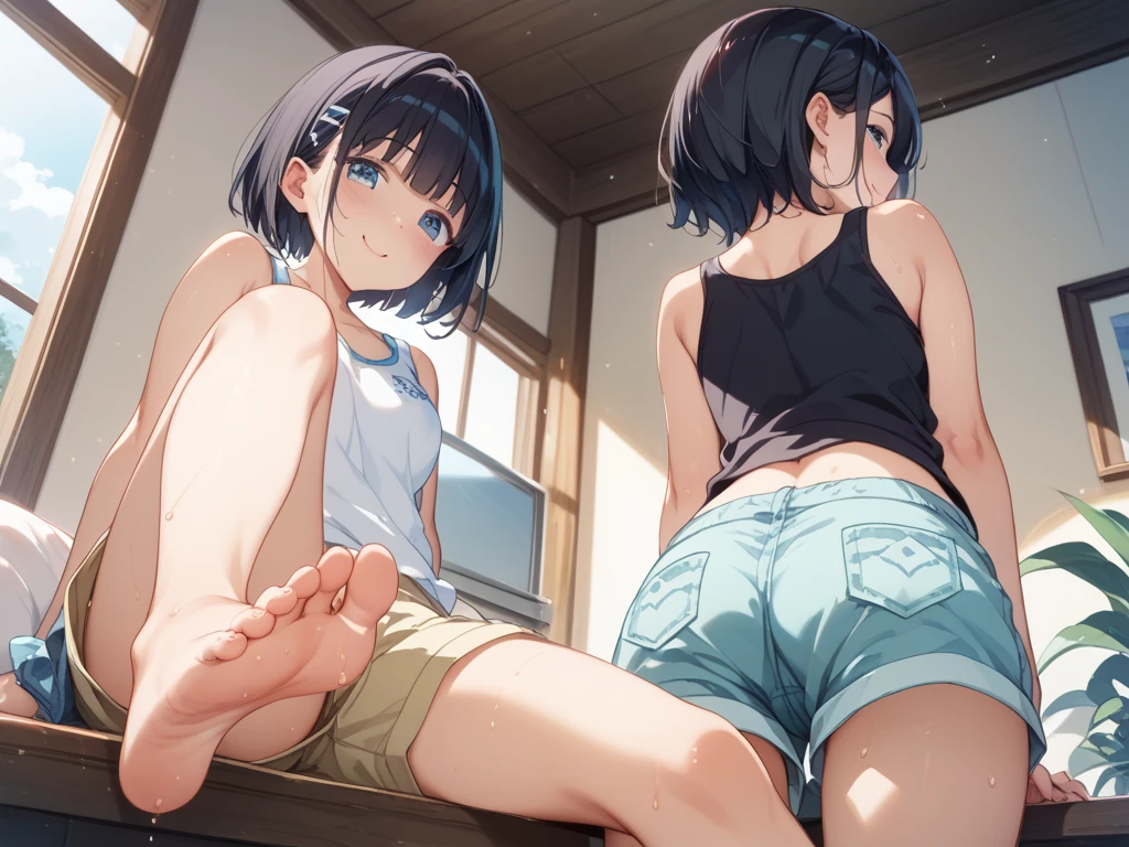 Two women forced to have sex。,,One is blonde with long hair、Large Breasts、Small waist、Big Ass、Sensational underwear、height 140 cm。,The other has short black hair、slender、Small breasts、Small waist、Big Ass、Sensational underwear、Height: 170 cm。、One Man。、Black-haired, black-eyed Japanese、Big dick、Extraordinary。,Penetration Sex,Creampie Sex,