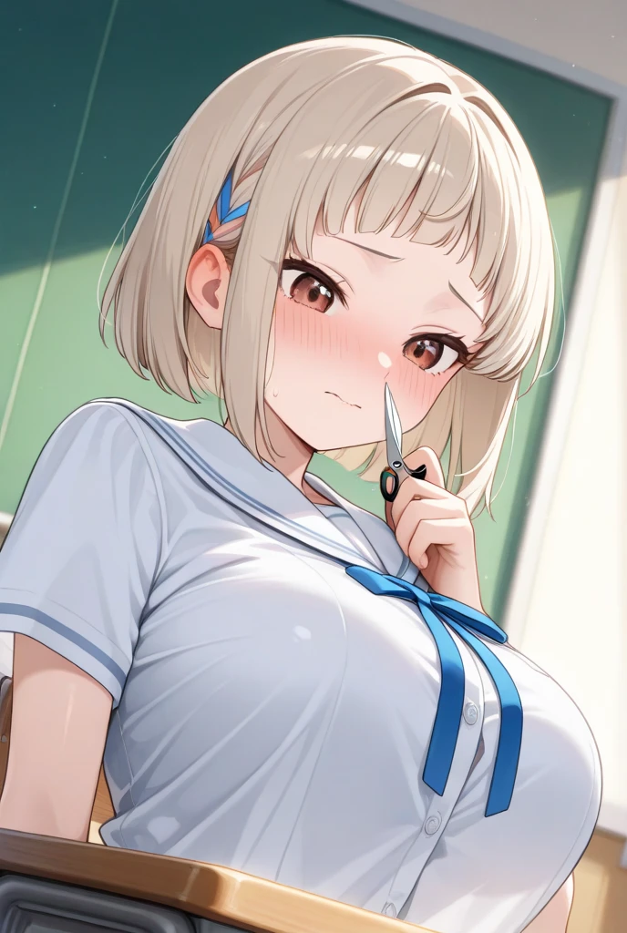 (Browsing Caution:1.5),(((Perfect ???????, Anatomically correct, Very detailedな肌))), 1 girl, Japanese, Shiny skin, Observe the audience, ((From above)), Beautiful Hair, Beautiful Face, Beautiful details, (short hair:1.1, Bobcut:1.2), Dark blonde hair:1, blue eyes, Baby Face, Mole under the eye, Beautiful clavicle, Beautiful body, Beautiful breasts, Big Breasts:0.5, Beautiful thighs, Beautiful feet, Camel Toe, Gray virgin killer sweater、Captivating thighs, ((Embarrassing, Scared, sad, tears, cry, Half-open mouth)), Kneel、 (Beautiful views), summer, School, locker room, 8k, highest quality, Masterpiece​:1.2, Very detailed), (Realistic), Beautiful illustrations, Natural light, whole body,((Showing nipples:1.5))、squat、Bukkake、Cum on face、((Handjob:1.5、Handjob:1.5、Penis in front of your eyes:1.5))、