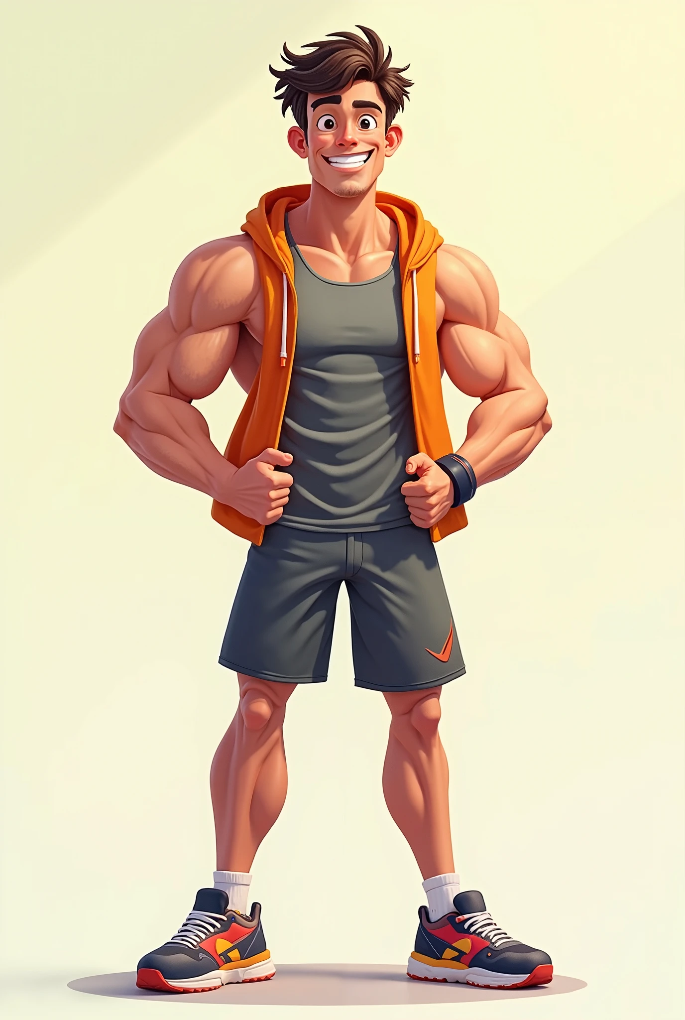 A boy wearing a school swimsuit, about 25 years old and tall
