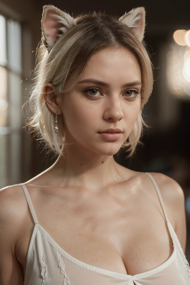 Incomparable masterpiece, ultra-realistic 8k CG, perfect artwork, ((perfect female image)), mature woman, slender waist, seductive, clean, beautiful face, {extremely delicate and beautiful girl} , 8k wallpaper, {{{Masterpiece}} }, 1girl, blonde hair, blue eyes, ponytail, police uniform, jewelry, lips, lipstick, long hair, look spectator, makeup, lips, red lips, simple background, solo, upper body, (shiny skin),