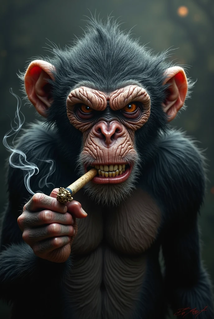 Monkey with an evil face smoking a cigar