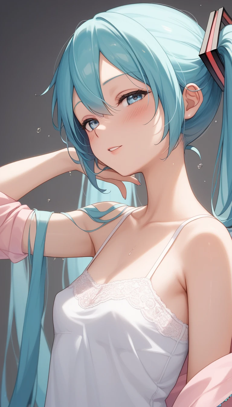 (masterpiece), (best quality), (very detailed),(disheveled hair),(illustration), (1 woman), (fashionable clothing), standing, fashion model, looking at viewer, (interview), (simple background),beautiful and delicate eyes, delicate and beautiful face, floating,(highly saturated),(colorful splashes),Colorful bubbles,(shining), focus on face, ponytail, kamisato ayaka, light blue hair, forehead, Hair ring, floating flower, floating hair, (shining), best lighting, best shadow,