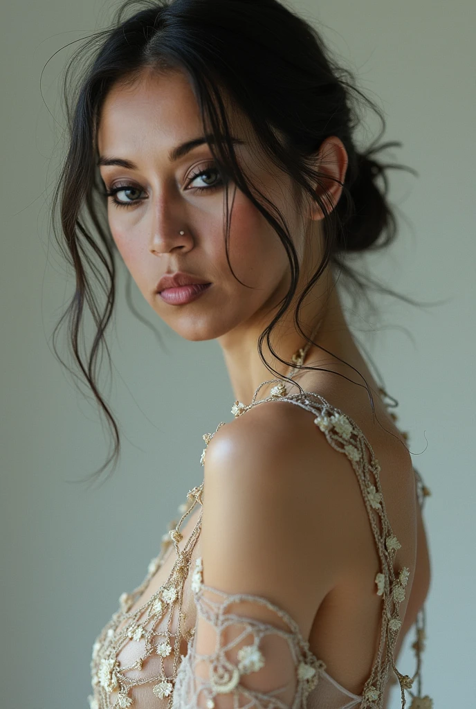 RAW photo, innocent 24 year  Indian, black hair, black eyes, lingerie, photo realistic, (high detailed skin:1.2), 8k uhd, dslr, soft lighting, high quality, film grain, Fujifilm XT3, accurate anatomy