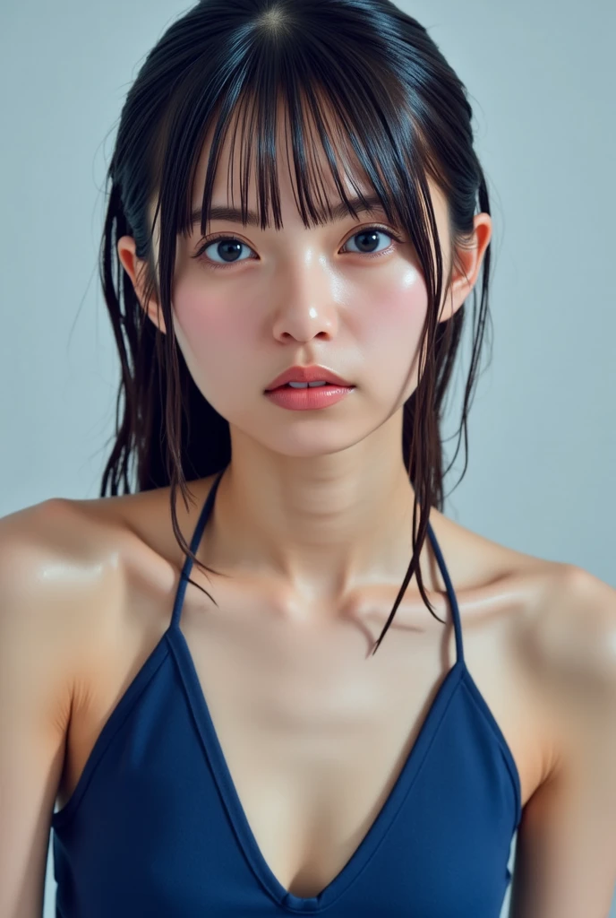 Best quality, masterpiece, ultra high res, (photorealistic:1.4), raw photo, 1girl, DARK hair, shiny skin, WET BODY, dramatic lighting, full body, bitch, micro bikini, huge breasts