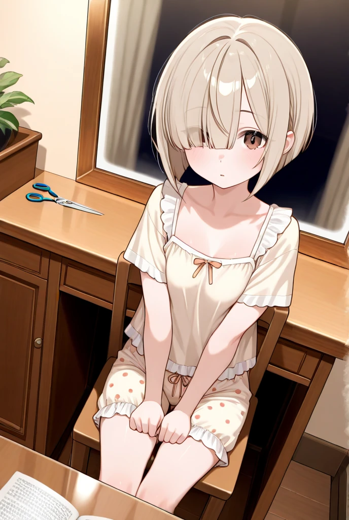 Detailed image, high quality, boy, lyney, cute, cafe, Cafe staff, ((Completely naked)), Dressed, sole boy, up focus, Lower body only, nsfw, ((small penis)), sitting, table on body,