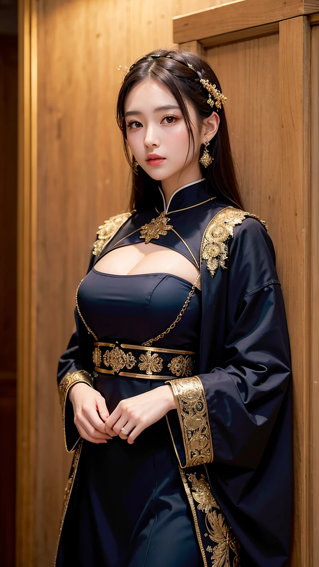 Female version, big breasts and natural makeup, clothing inspired by ancient China with a sensual touch and keeping the facial features.