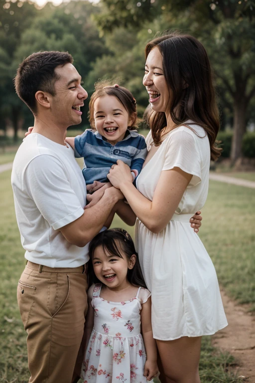family　With baby　3 people　smile　Smartphone use　grass