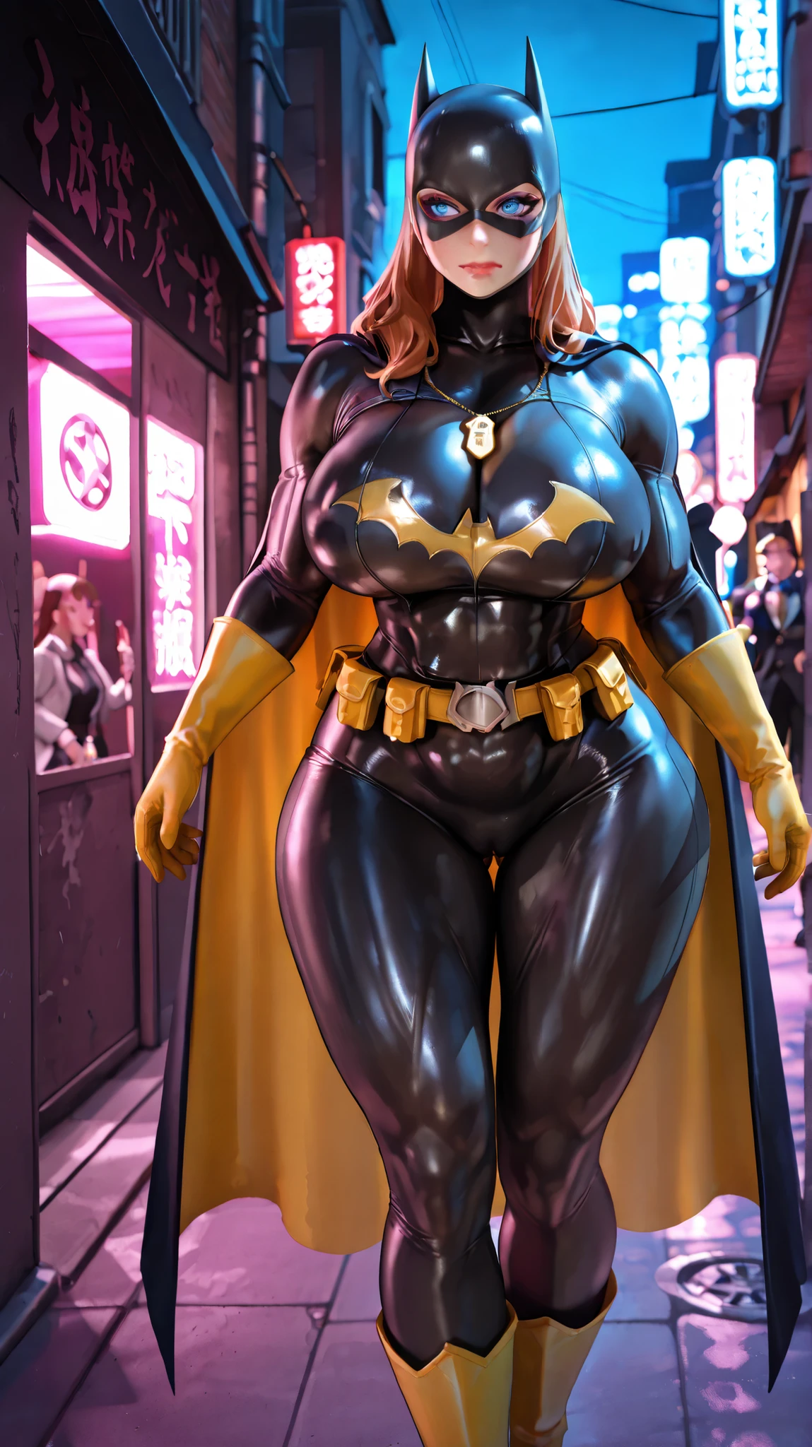  score  _9,  score  _8_up,  score  _7_up,  score  _6_up,  score  _5_up,  score  _4_up, source_ cartoon, Tags 1 , Tag 2, best quality, High Quality, Detailed, high resolution,  score  _9,  score  _8,  score  _7, source_ cartoon, Rating  _[Safety, 1girl, alone, Tight collection, Big breasts部,  Big breasts部 , Crazy Puffy Breasts, Hourglass Body, Pelvic width, serious,【【8k, 超high resolution, Soft Saturation  , Professional quality, perfect contrast, perfect lighting, anatomically accurate, 1 woman in f, alone, alone girl, huge breasts, wide hips, 超big ass,   sexy woman  , mature women, milf, love, shy, nervous, masterpiece, 優雅mature women,  Batgirl , batgirl, Barbara Gordon, long hair, Redhead, Blue Eyes, Your own, (watching the audience), makeup, [mask, superhero, black bodysuit, cape, Gloves,  belt , [boots, Big breasts, bending, Bodybuilding, Sporty, tall mature body, big eyes, big eyes睫毛, Big breasts部 saggy Big breasts部, Sexy Pose, Sexy Body, [big ass, wide hips, makeup on, ((Sexy Attractive Appearance)), (are walking), night, Alley, ((Cowboy Shooter :1.3)),   Seductive Slut  , (Sexy prostitute), Observe the audience