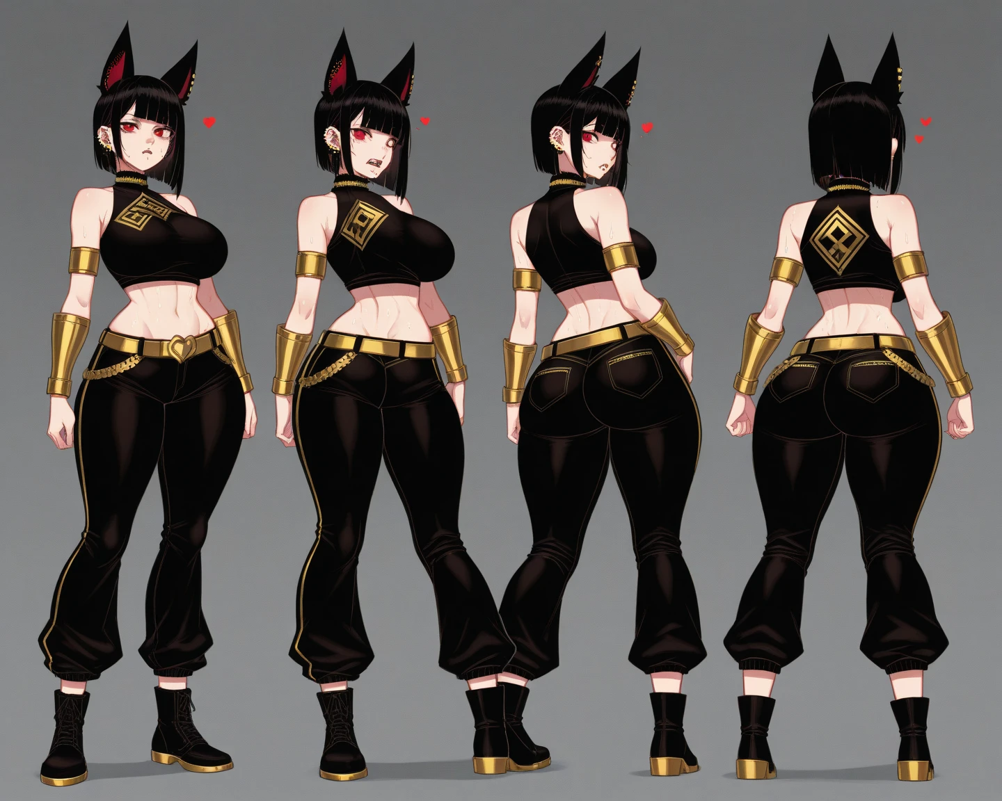((masterpiece)), (((best quality)))), (character design sheet, same character, front, side, back), illustration, 1 girl, painted, flat style, masterpiece, best quality, 8k, sharp focus, Beautiful 12-year-old western girl, brave look ((young girl, very young, 12 years old)), blonde, long hair (voluminous hair, no bangs), pale skin, thin, clavicle, ((flat chest)), intricate details, detailed body, super hero, black bikini ((small bikini, revealing bikini)), monkey tail ((golden tail)), bare feet ((cute feet, perfect feet, detailed feet)), yellow eyes, beautiful eyes, environment Scene change, pose too, magic, charturnbetalora, (simple background, white background: 1.3),