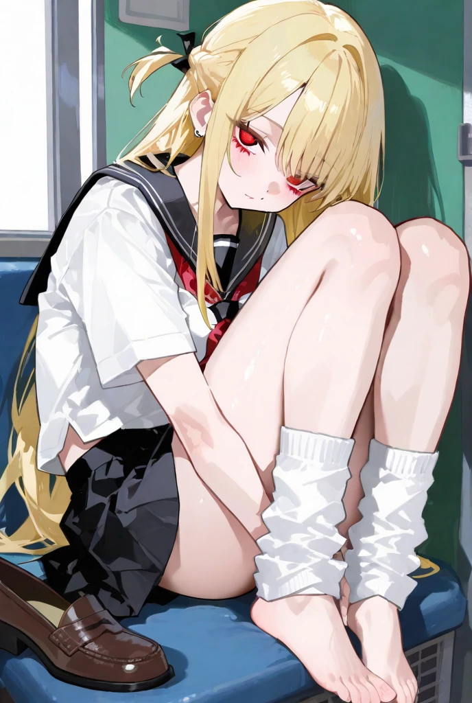 Himiko Toga receiving a masturbation in the subway (whole body) wearing black skirt, black fishnet tights