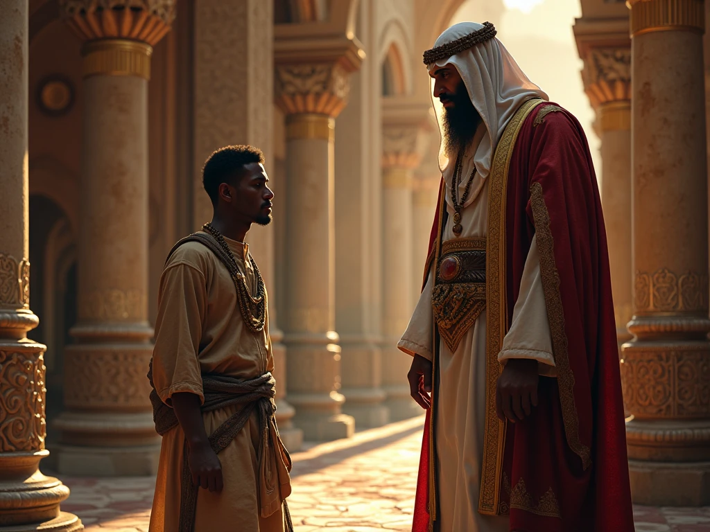An Arab man ordering his slave to do his chores in ancient arabia