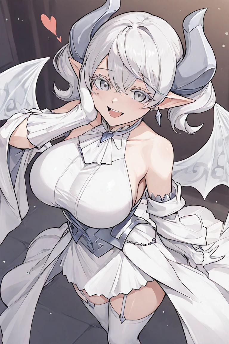 1girl, aaichika, tiara, bridal veil, necklace, , wedding dress, strapless dress, white dress, white gloves, elbow gloves, from below, skirt lift, white panties y stockings,ow beautiful breasts, show nippre legs,, mast, best quality, highly detailed, short white hair, ahoge, elf ears, green eyes
