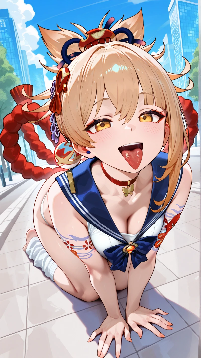 high-level image quality、looking-down、Precise human body structure、girl with、trembling with sexual pleasure、cum on、AHE Face、Crying face、Idol wrestlers、Idle clothes uniform with frills、Restrained by rope on the ring、hand stand、The ring rope is restraining the torso、The whole body is restrained、Open hands、Open your crotch、Crab crotch、tatteredclothing、opened breast、There is a hole in the crotch、Condom belt、Used condoms tied to a rope、SEX post、Overflowing sexual fluids、Large crowd