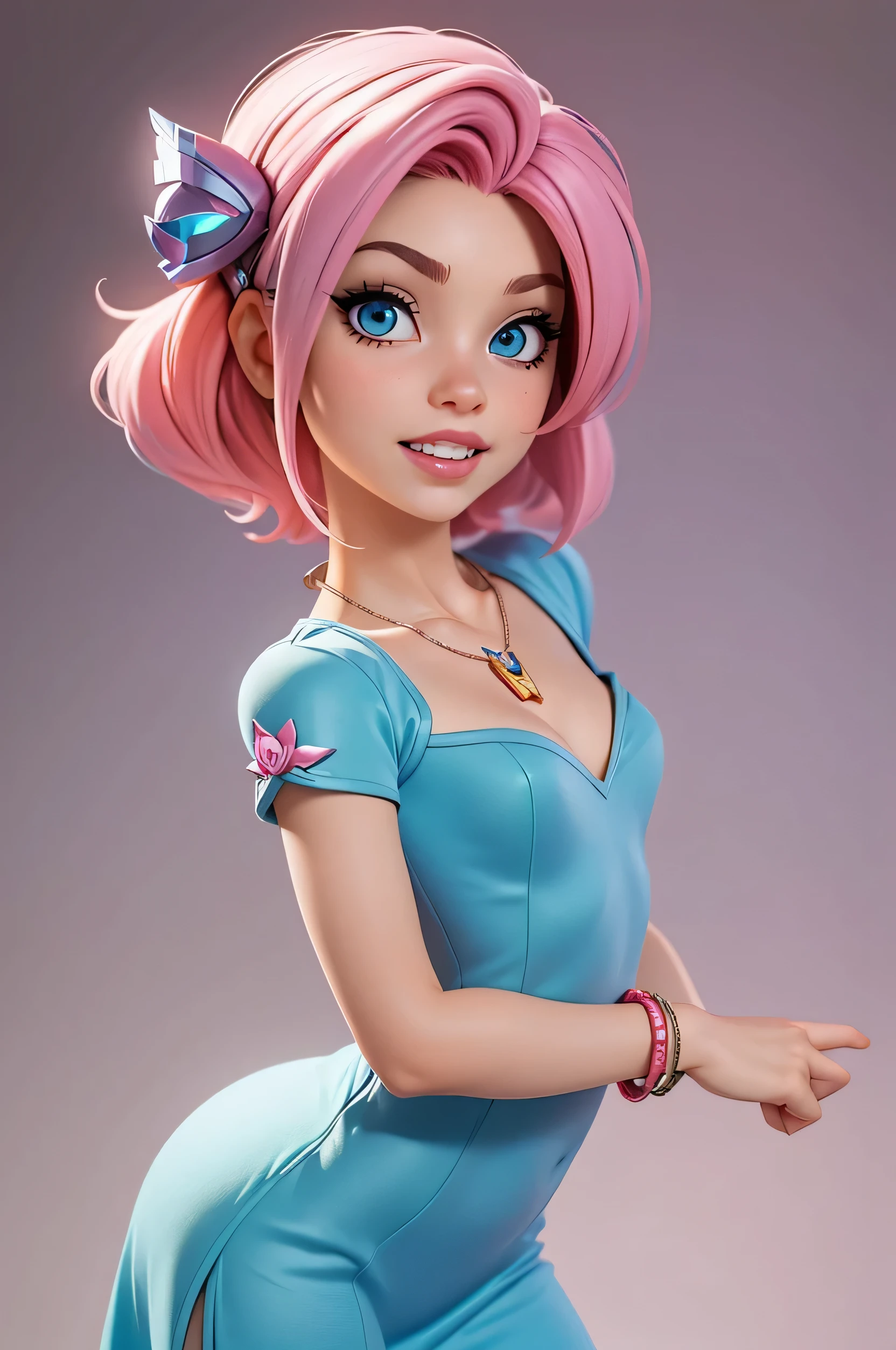 ((((Very tiny hyperrealistic little cute young lux from league of legends)))), (((((very tiny body:1.5))))),(( blue eyes)), (((long hair))), (((((pink hair))))), ((((())))), ((())), (((pink lips))), (), ((((teeth)))), ((((())))), (((cute))), ((())), ((())), (()), (((short sleeve))), ((())), (((small arms:2.0))), (((wide cleavage))), (((necklace))), (((multiple bracelets))), (((()))), ((((flirting)))), (((blue pants))), (((pink princess dress))), (()), (((close up bending over))), (((20yo))), (((dancing)))