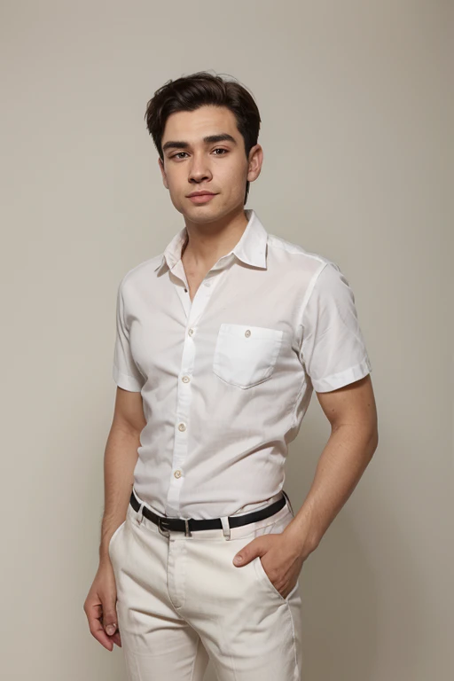 Caricature of a age boy wearing white shirt ash pants caricature