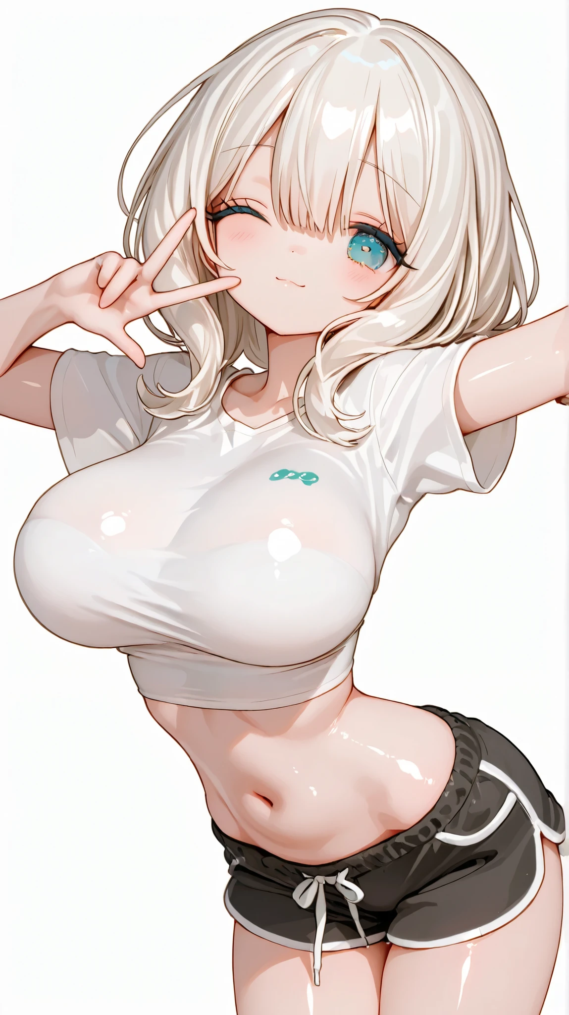1girl, ultra high res, large chest, cleavage, shorts, Izayoi Nonomi, smile